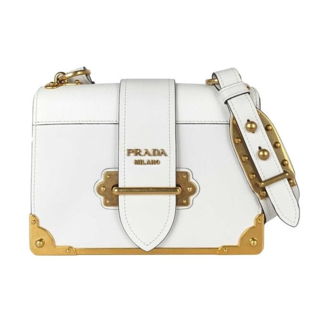 SOLD Prada Cahier Medium White Leather Cross Body Bag - Picture 1 of 8